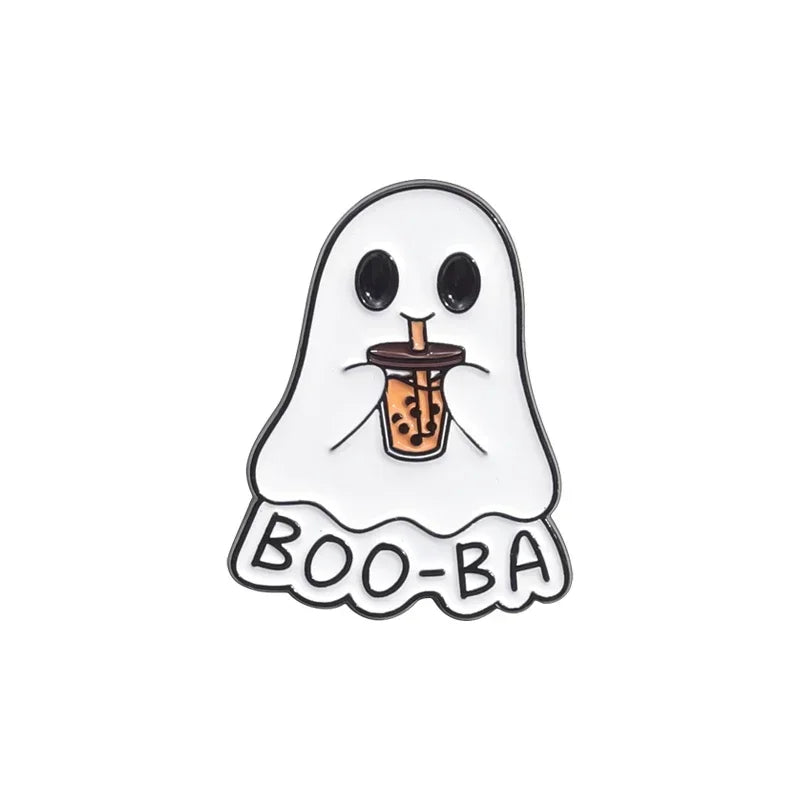 Cartoon Sunglasses Ghost Collected Enamel Pin Funny Spooky Boo With Black Cat Brooch Clothes Lapel Badge Halloween Jewelry Gifts