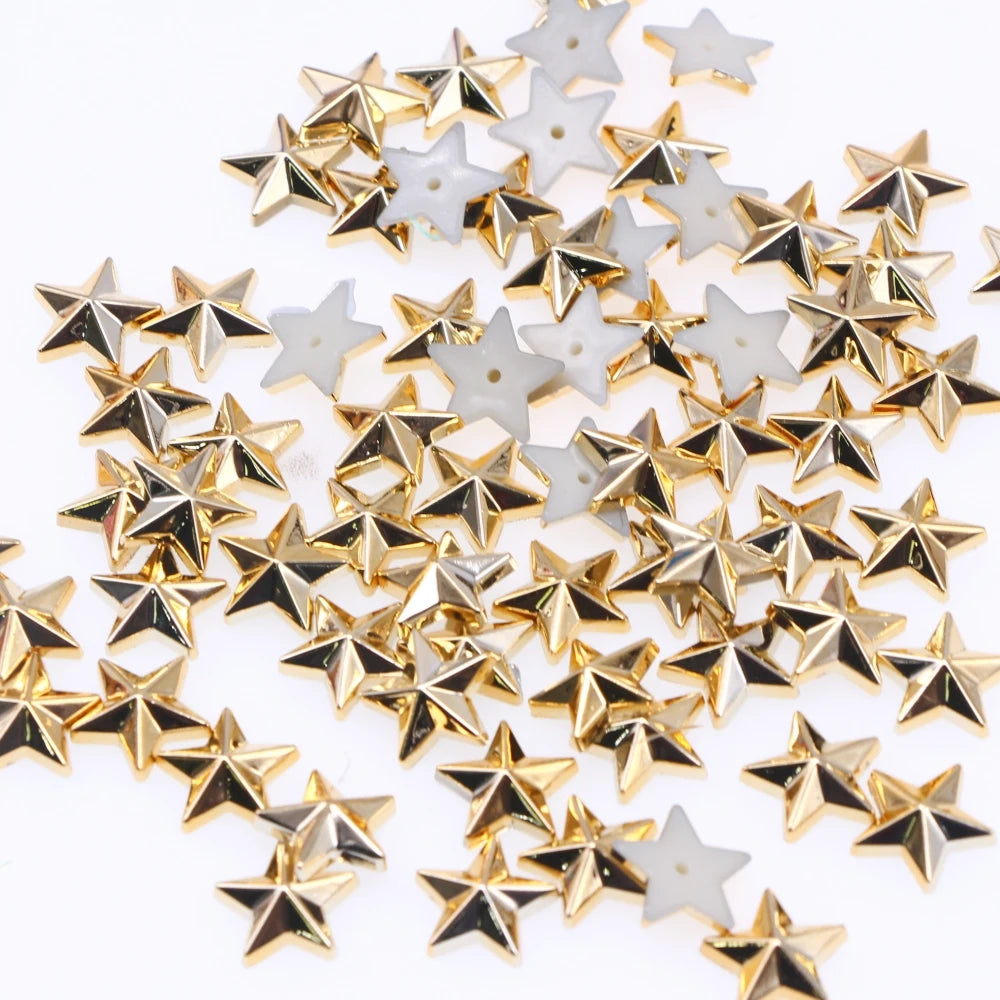 100Pcs Gold Silver Gun Black Shiny Metallic Flatbacks Star Christmas Embellishments Scrapbook Cardmake Shoes Bag Garment Accesso