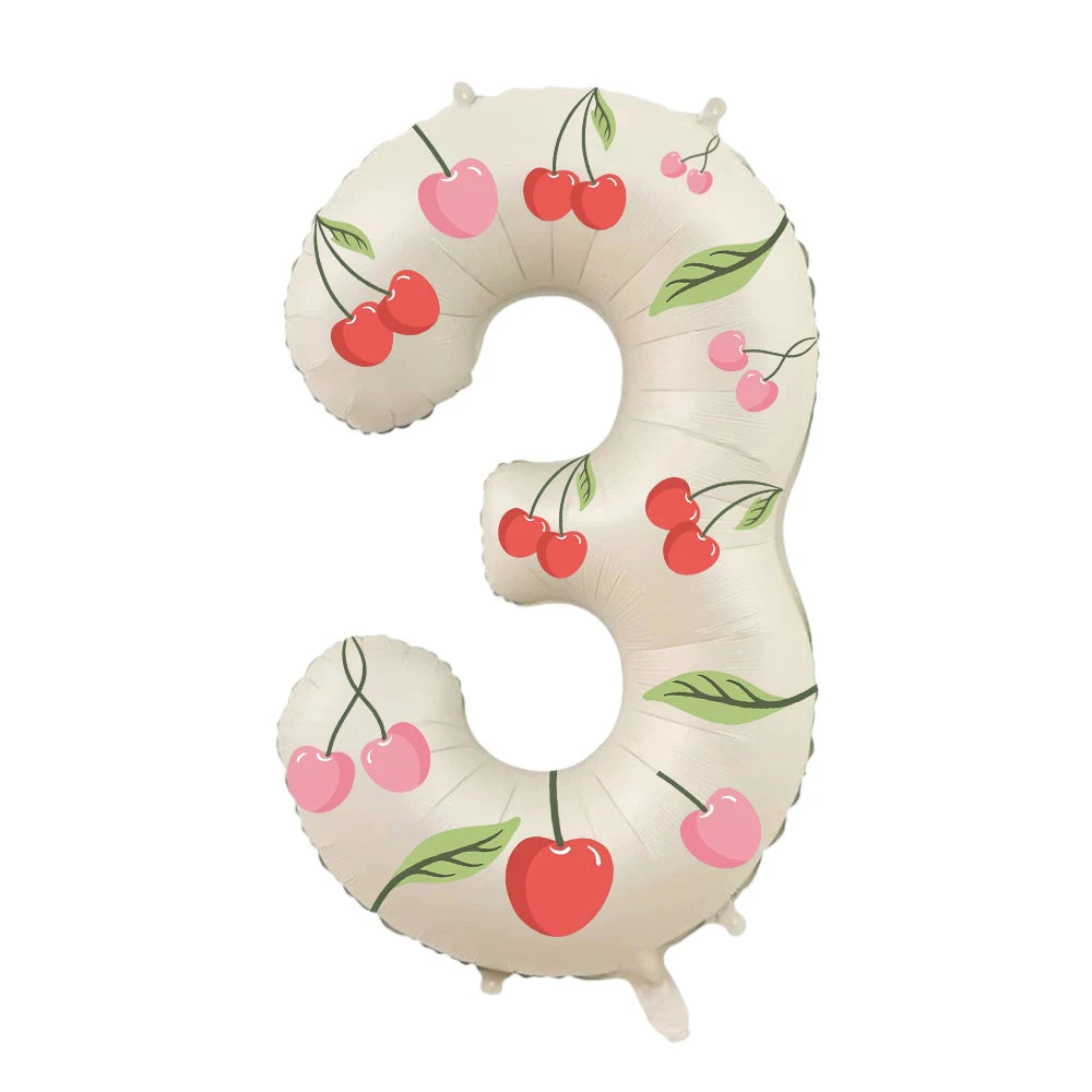 32in Foil Number Balloons with Cherry Stickers, 0-9 for Wedding Birthday Party Home Decor, Graduation/Halloween/Bachelorette