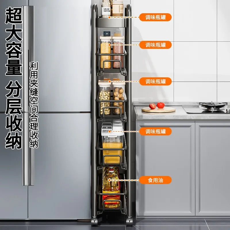 AOLIVIYA Crevice Rack Kitchen Refrigerator Side Narrow Gap Pull Storage Cabinet Pull Basket Bathroom Very Narrow Side Trolley