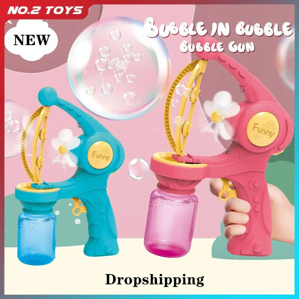 Blowing Large Bubbles Automatic Bubble Gun with Liquid Toys Soap Machine Outdoor Party Play Toy for Kids Birthday Surprise Gifts