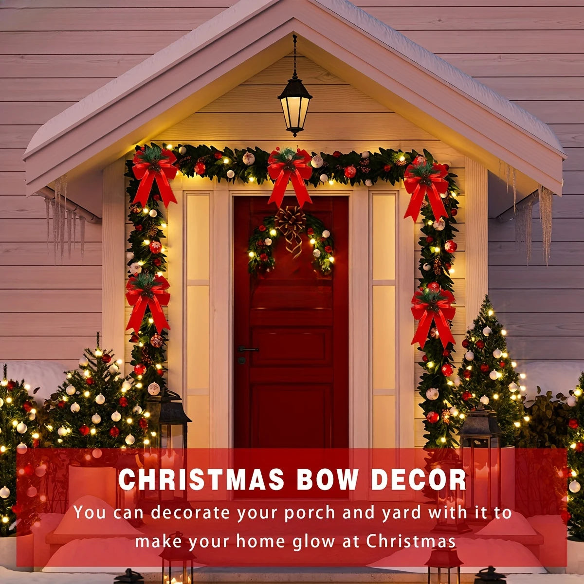 6-piece Set of Holiday Red Ribbon Bow with Pine Cones - Perfect for Christmas Trees and Holiday Decorations