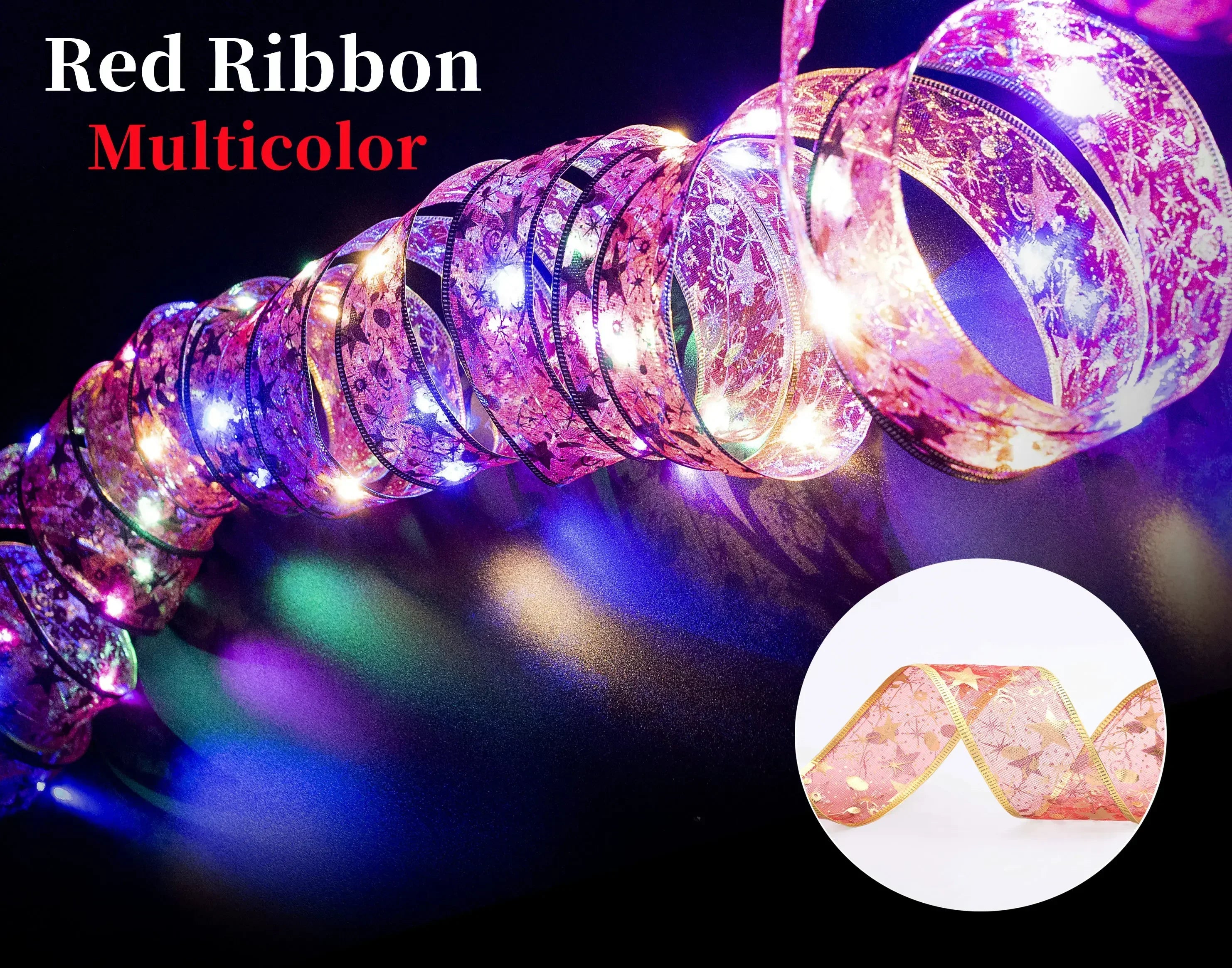 1/2/5/10M Christmas Tree Ribbon Fairy Lights, Indoor DIY Bows String Light Battery Powered for Christmas Tree New Year Decor