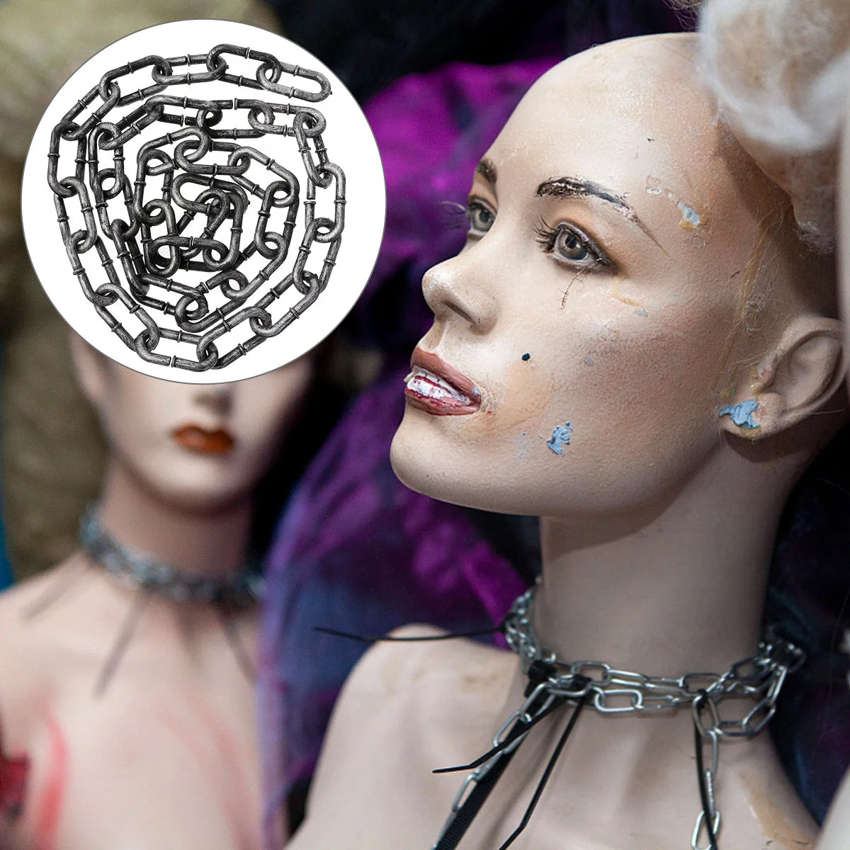 Halloween Simulation Iron Chain Prop Decorate Chain for Halloween Party Men Women Fashion Jewelry Necklace Basic Punk Style deco