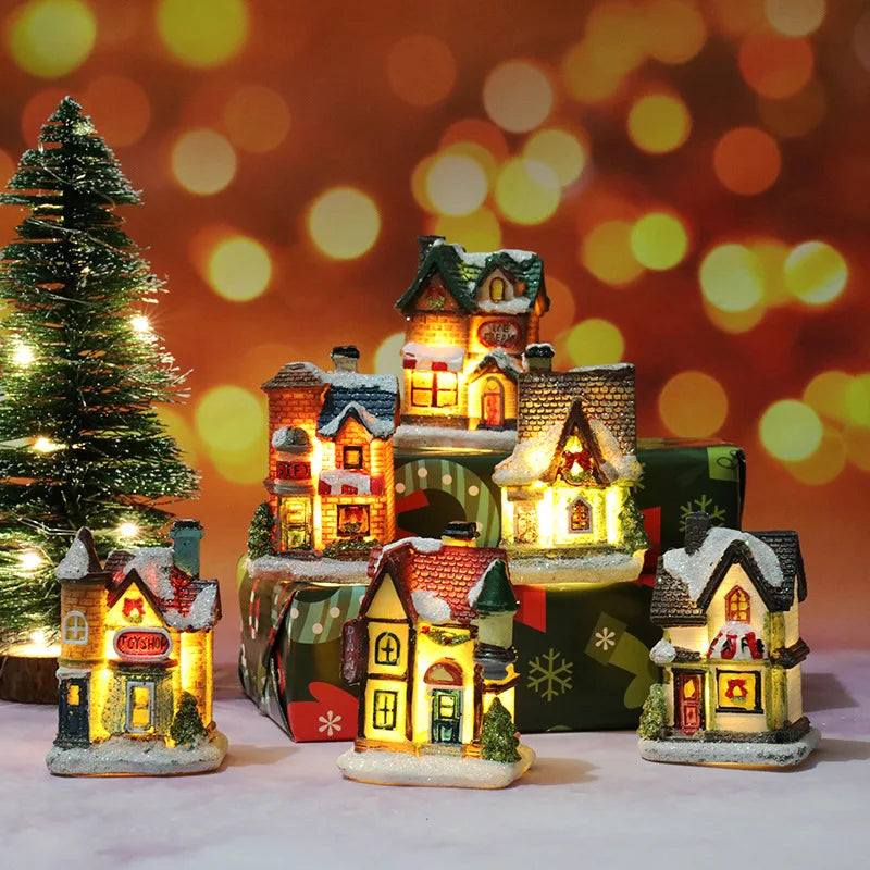 1~6pcs LED Night Light Christmas Ornaments 2025 Luminous Castle Snow House Sculpture Xmas Decoration for Home New Year Navidad