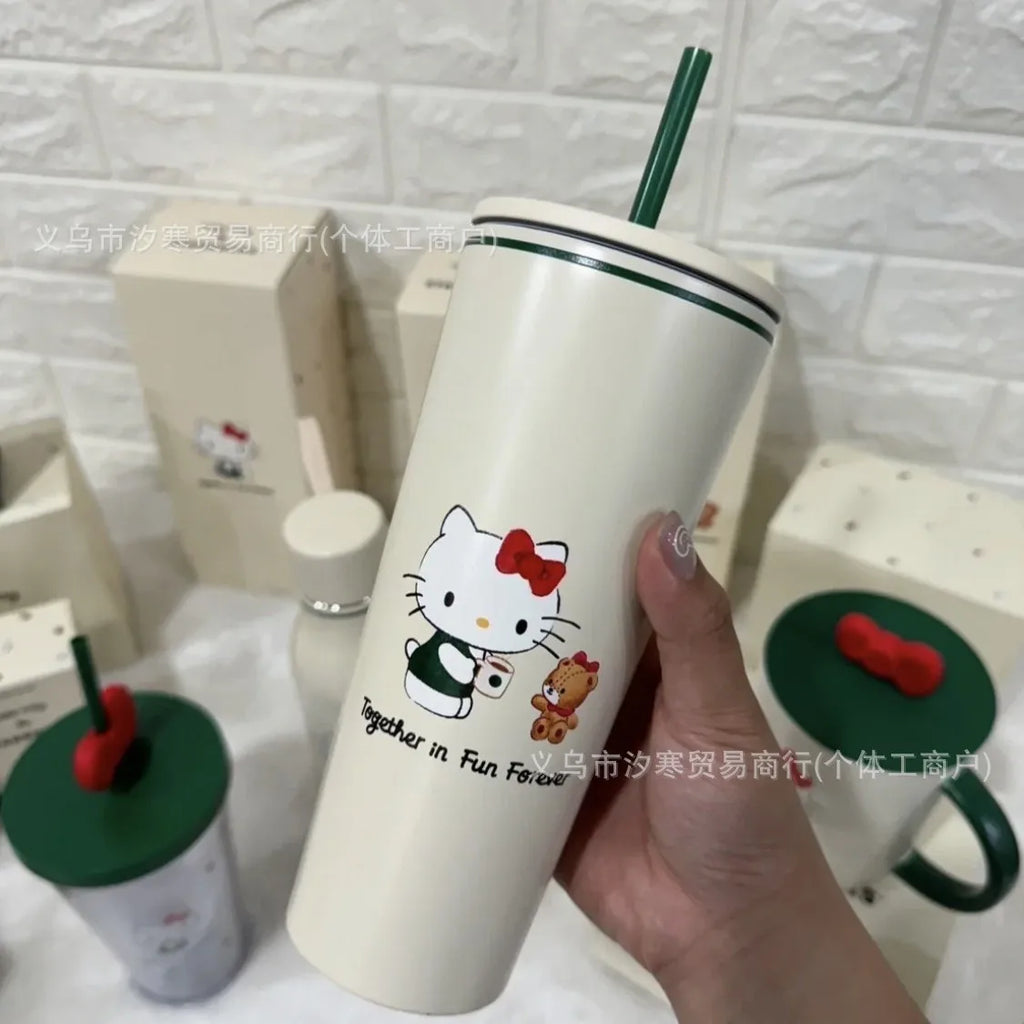 New Hello Kitty Joint Stainless Steel Mug Cute Girl Portable Student Kitty Min Mug Outdoor Portable Sports Cup Gift Replica Cup