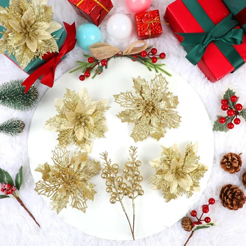 22Pcs Christmas Decoration Artificial Flowers Berry Bouquet Christmas Tree Ornament Home Decor New Year Navidad Gift Accessories