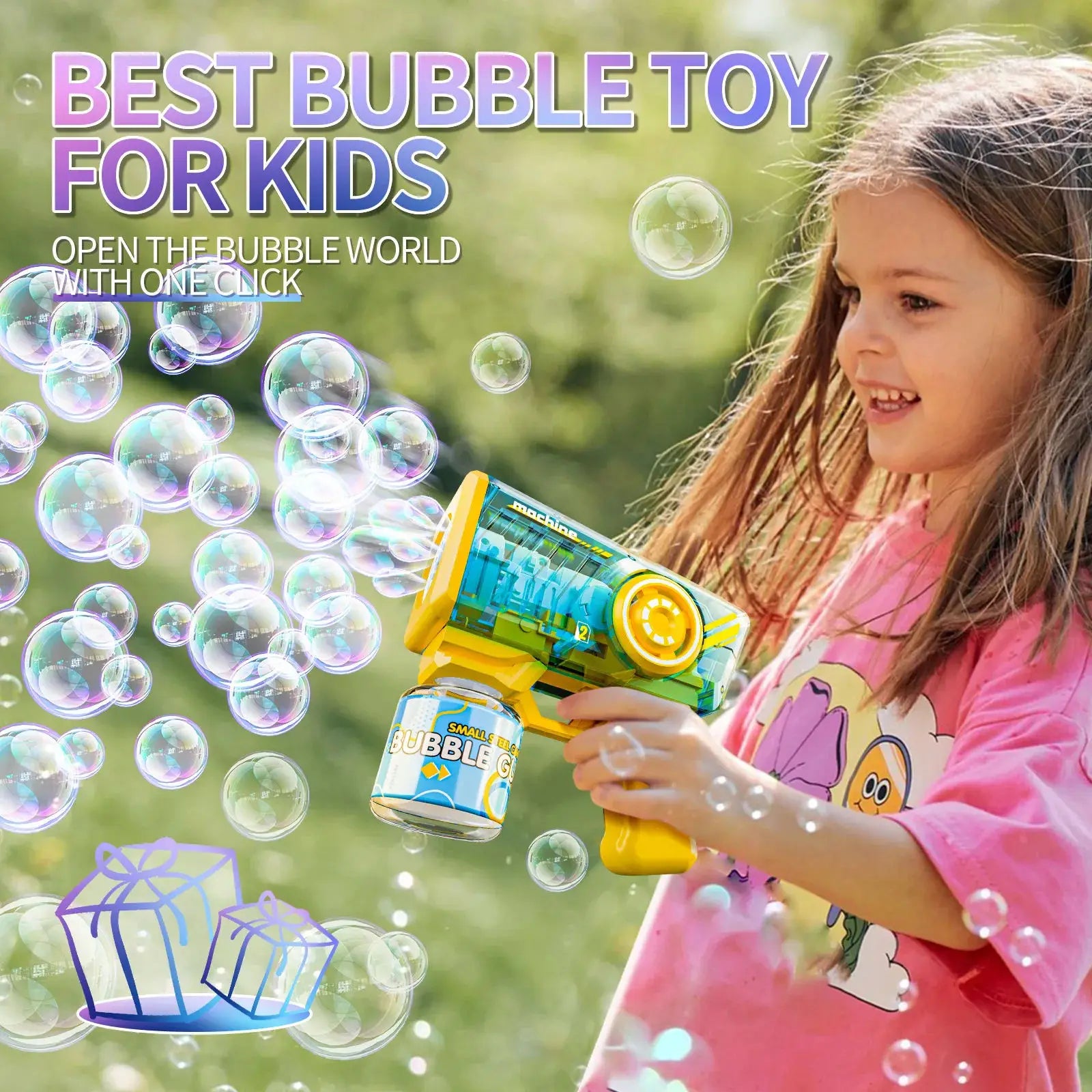 Baby Bubbles Bubble Gun Handheld Electric Toy Non-Drop Soap Bubble Machine Wand Toy Outdoor Kids Toys Children's Day Gift Kids
