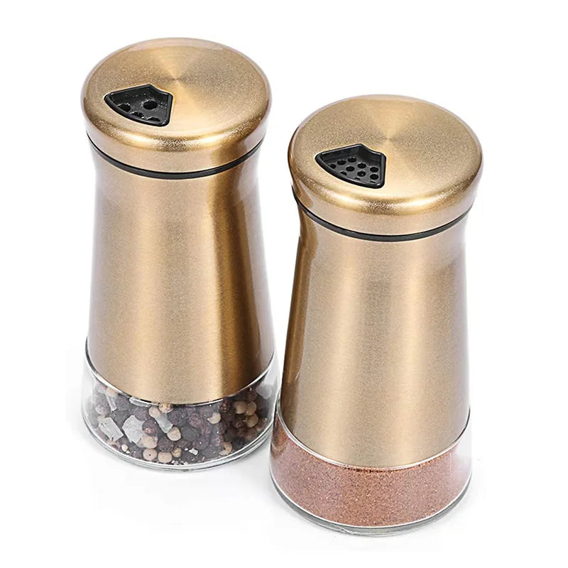 2PCS Copper Stainless Steel Salt and Pepper Shakers Clear Bottom Jar Bottle Container with Stainless Steel Top copper spice jars