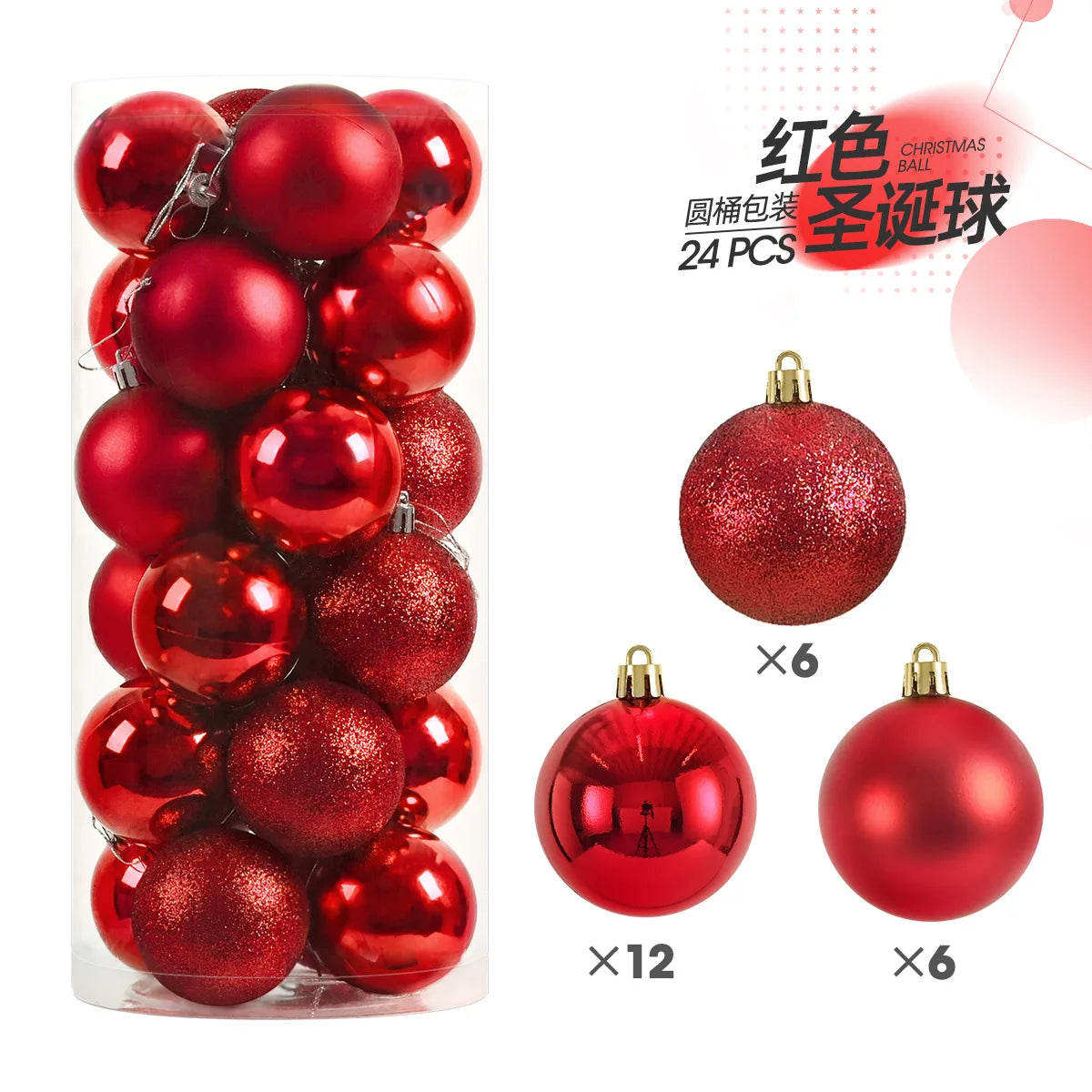 24/pcs 4CM Christmas Ball Ornaments Set Painted Plastics Christmas Tree Pendant Decoration Christmas Decoration Accessories