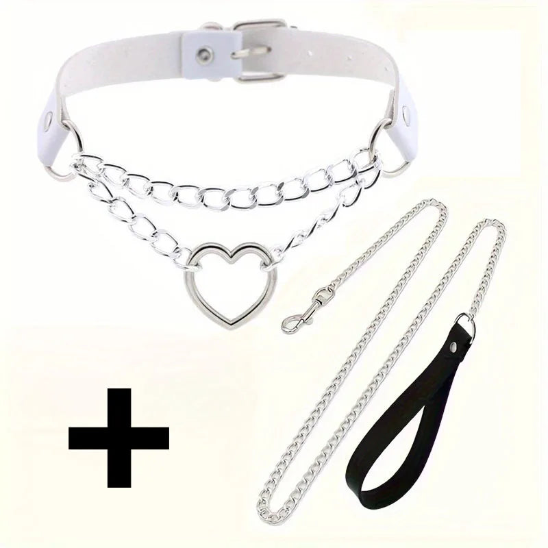 1 Sexy Heart Collar Plus 1 Leash Chain Lover Necklace Necklace Party Halloween Cosplay New Year Christmas Creative Birthday Gift