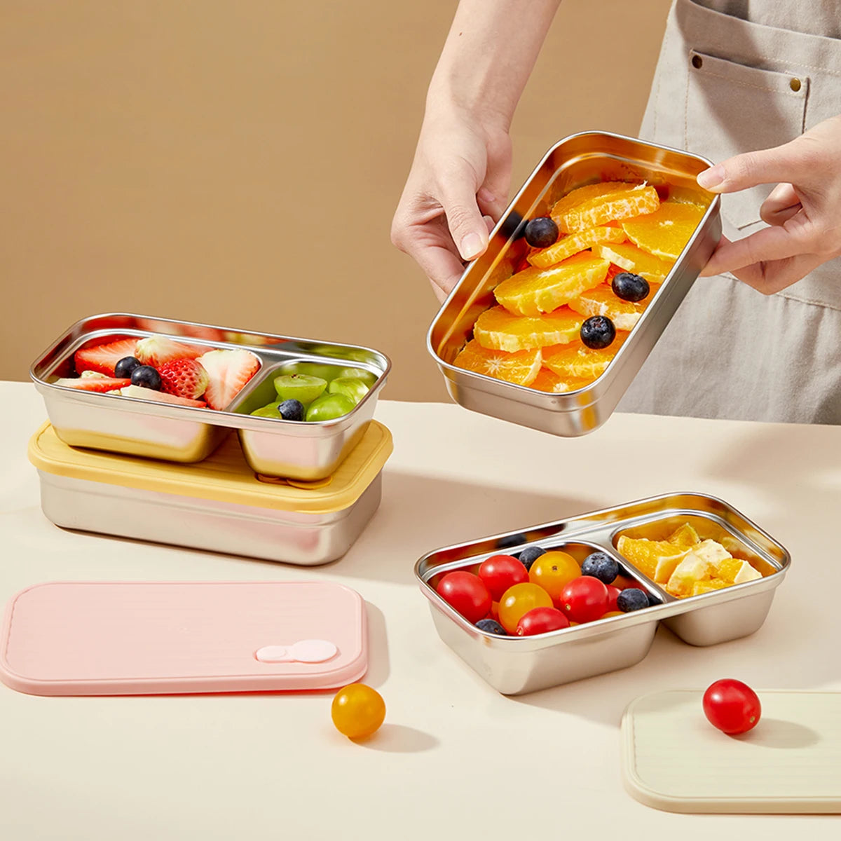 WORTHBUY 304 Stainless Steel Lunch Box With Lid Portable Fruit Salad Food Container Stackable Leak Proof Bento Box For Student