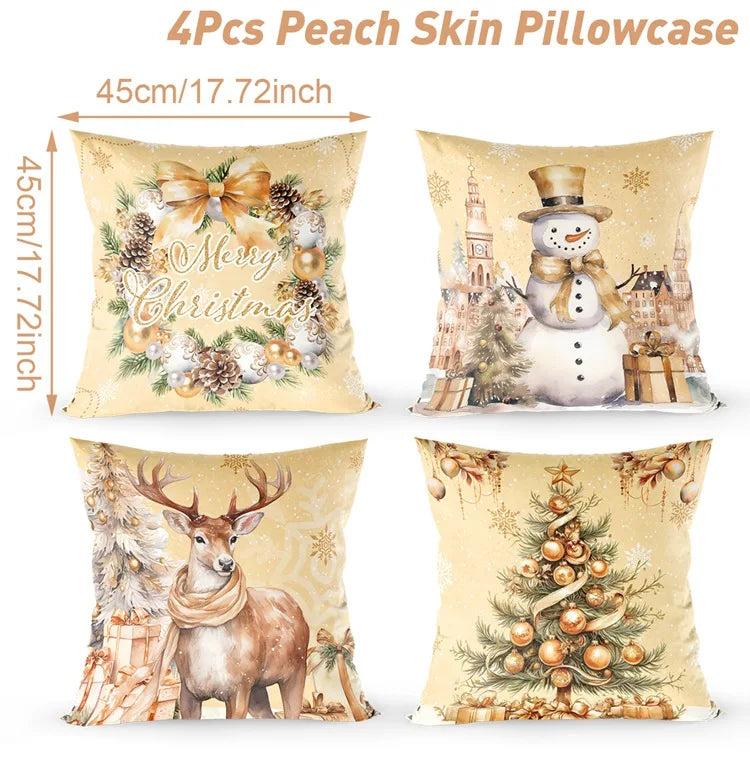 4pcs Merry Christmas Cushion Cover Home Decorations 2025 Christmas Ornament Pillow Case Xmas Navidad Gifts New Year Gifts 2026