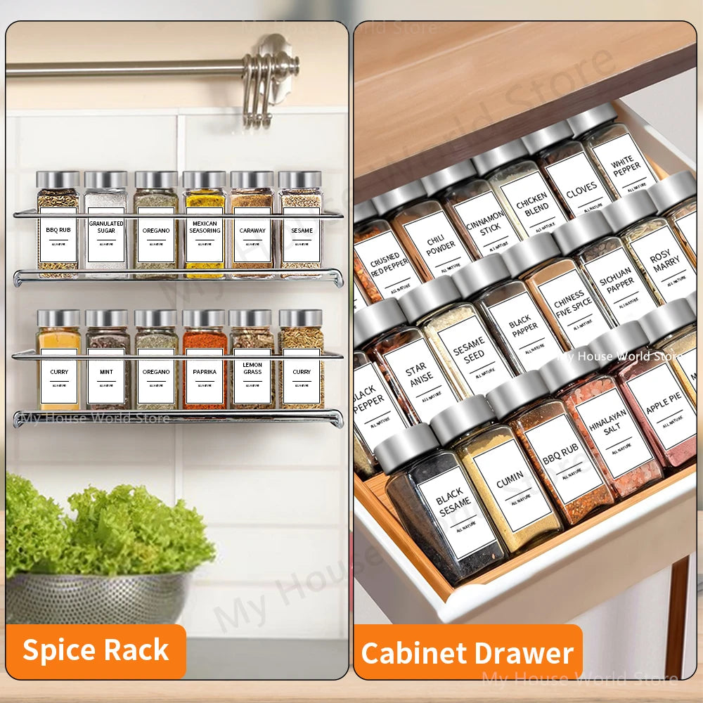 Glass Spice Jars with Stainless steel Spice Seasoning Containers Salt Pepper Shakers Spice Organizer Biodegradable Spice Jar Set