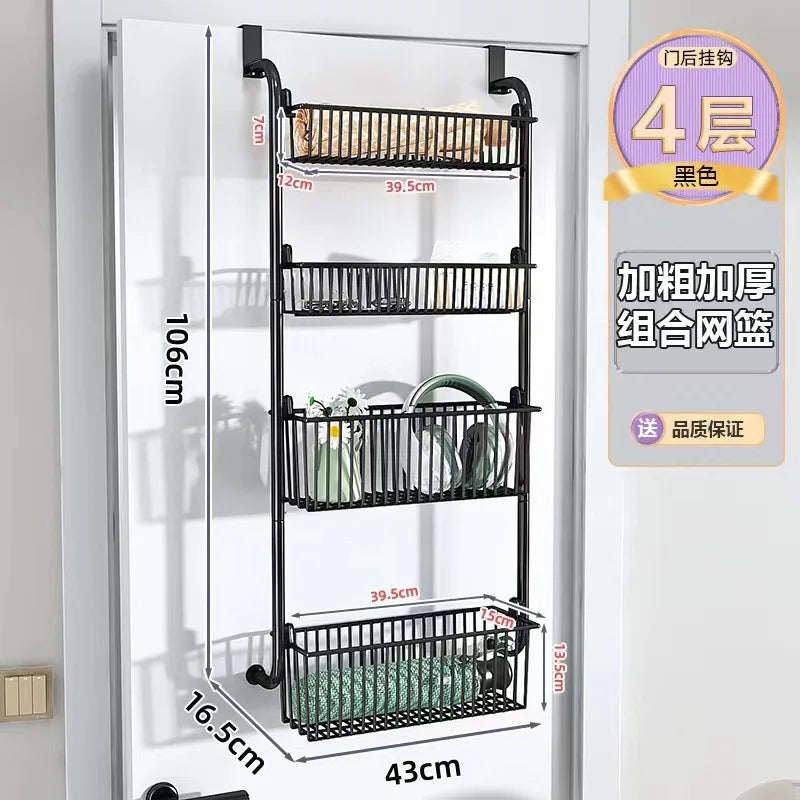 Door Food Pantry Metal Storage Box Adjustable Cabinet Door Storage Rack Bathroom Door Rear Finishing Hanger