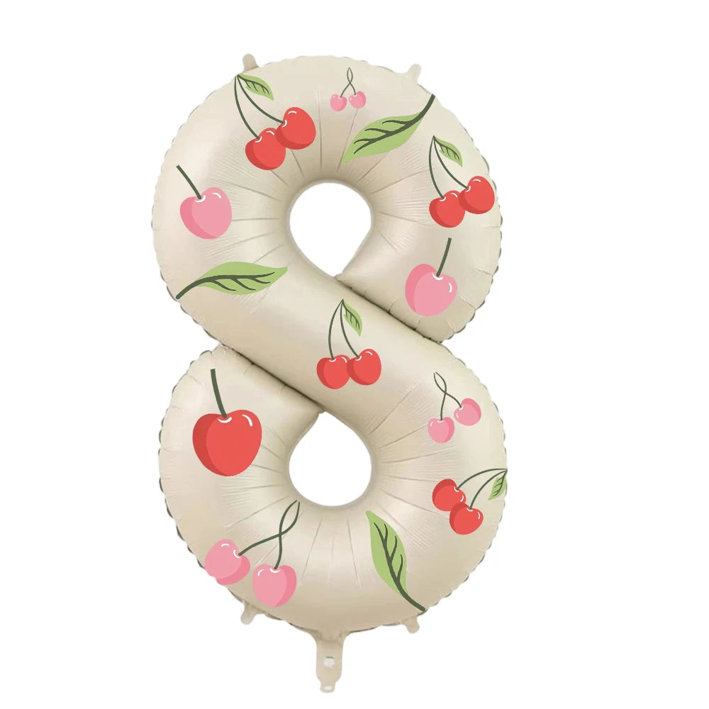 32in Foil Number Balloons with Cherry Stickers, 0-9 for Wedding Birthday Party Home Decor, Graduation/Halloween/Bachelorette