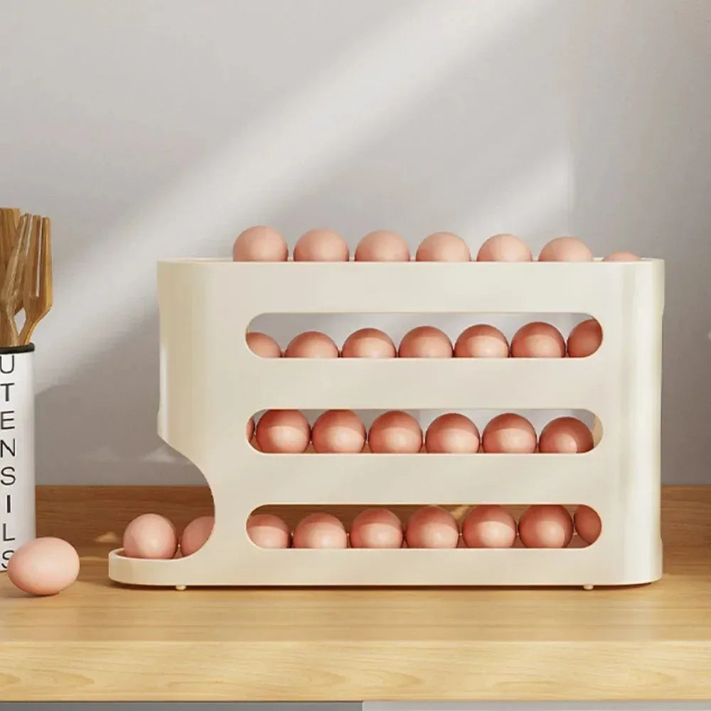 Multi-Tier High-Capacity Automatic Slide-Down Egg Holder Refrigerator Side Egg Storage Tray Kitchen Egg Storage Tray
