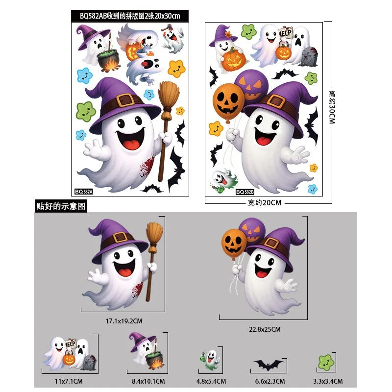 Halloween Pumpkin Window Stickers Cartoon Candy Jack-o'-lantern Static Sticker Black Cat Ghost Festival Happy Halloween Day 2025