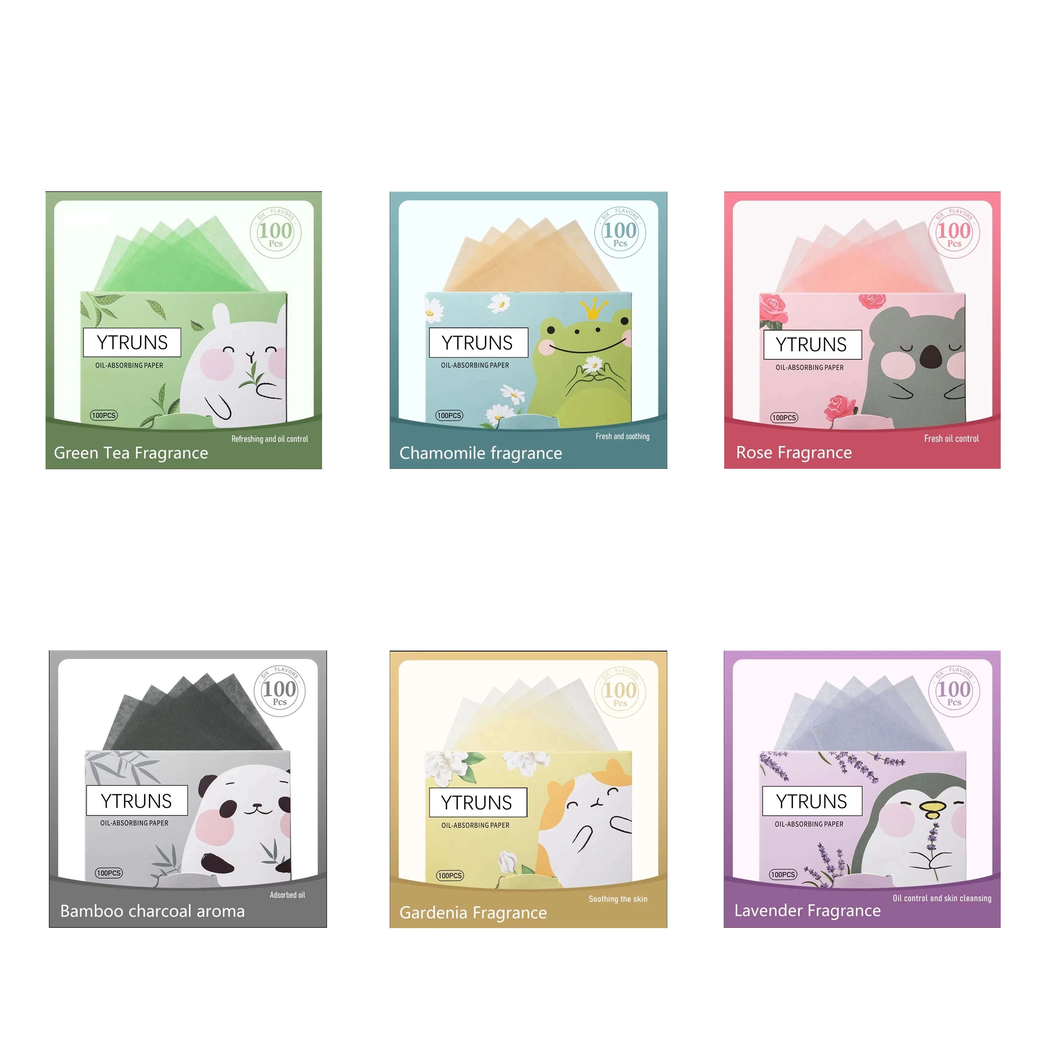 Green Tea/Gardenia/Chamomile/Lavender/Rose/Bamboo Charcoal 100pcs Boxed Fragrance Oil Absorbing Paper for Men and Women Face Oil