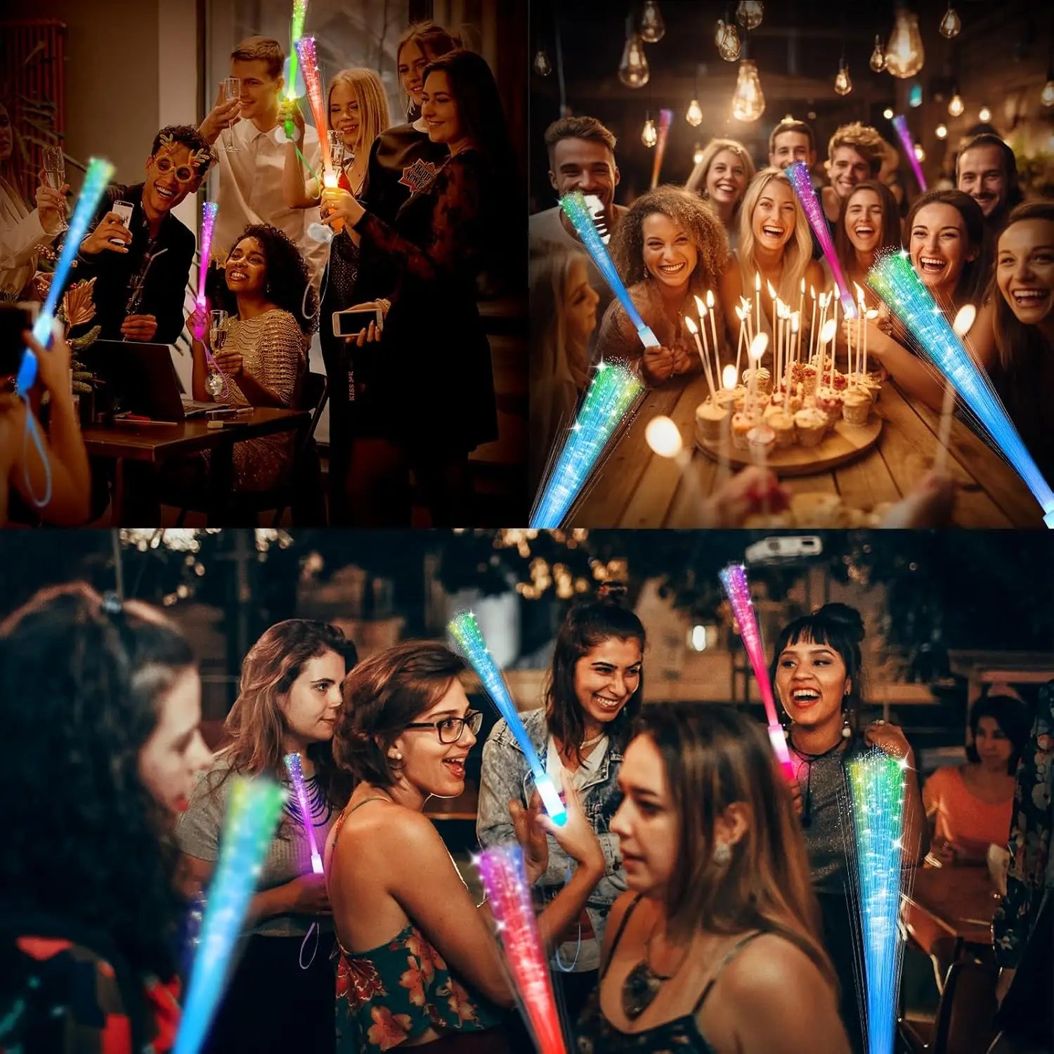 120PCS LED Glow Sticks Night Lighting Fiber Optic Birthdays Weddings Dark Parties Concerts Christmas Halloween Lighting Props