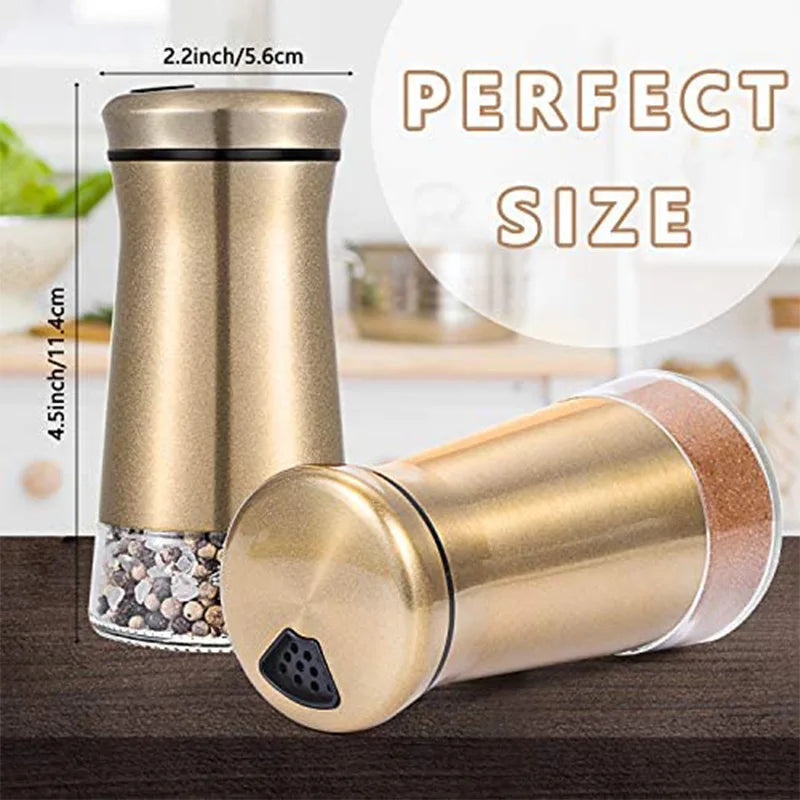 2PCS Copper Stainless Steel Salt and Pepper Shakers Clear Bottom Jar Bottle Container with Stainless Steel Top copper spice jars