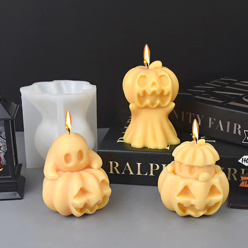 DIY Ghost Pumpkin Skull Candle Silicone Mold 3D Skull Pumpkin Doll Crafts Plaster Resin Concrete Soap Candle Mold Halloween Gift