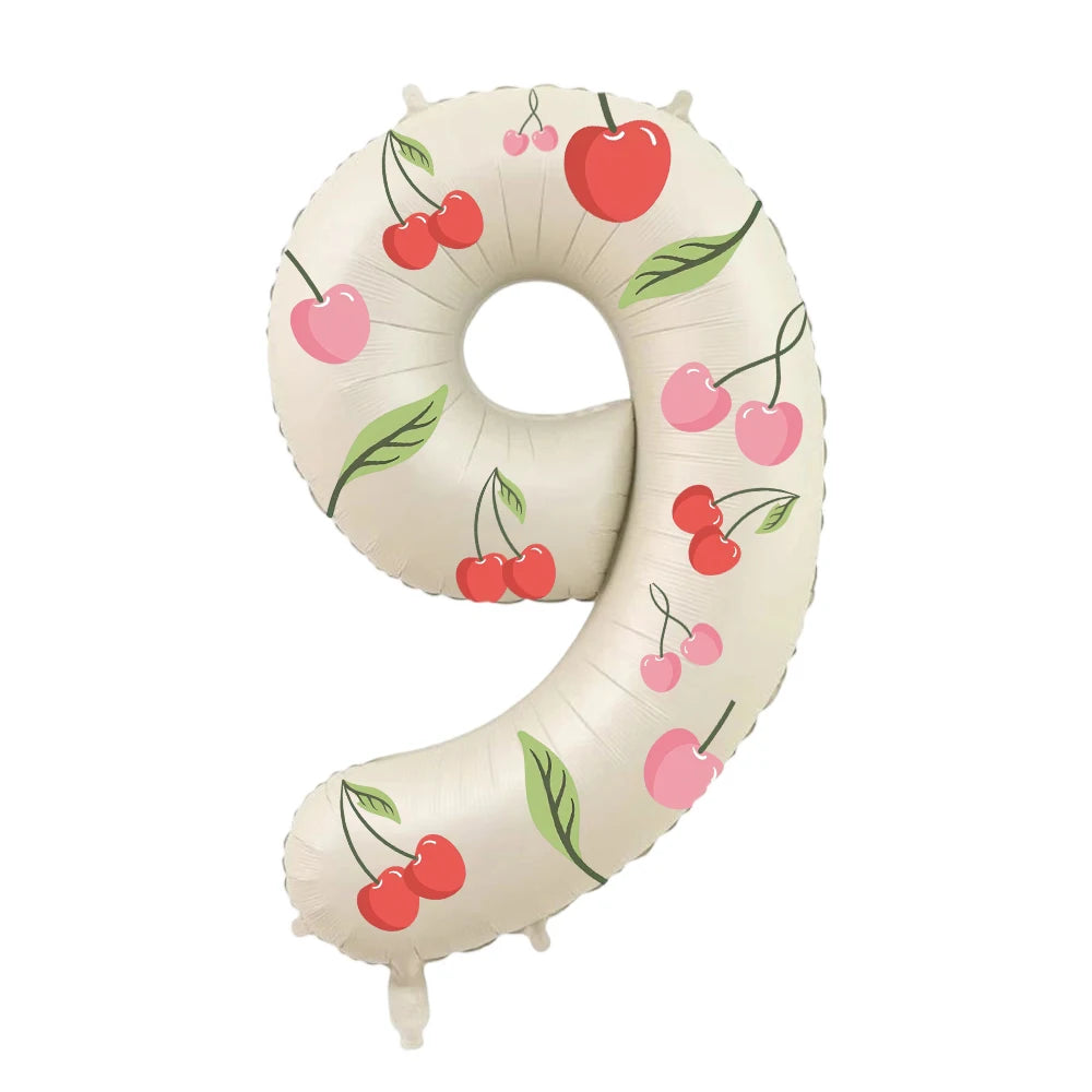 32in Foil Number Balloons with Cherry Stickers, 0-9 for Wedding Birthday Party Home Decor, Graduation/Halloween/Bachelorette