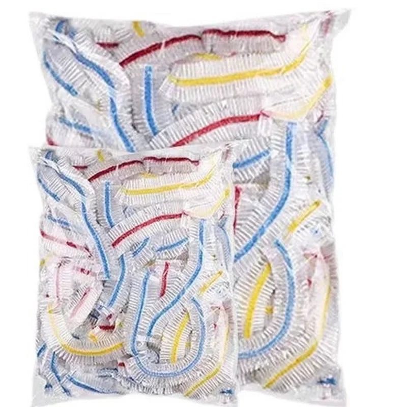 100 Pcs Elastic Food Covers, Disposable Plastic Bowl Lids for Fruit & Vegetable Storage, Freshness Seal Wraps