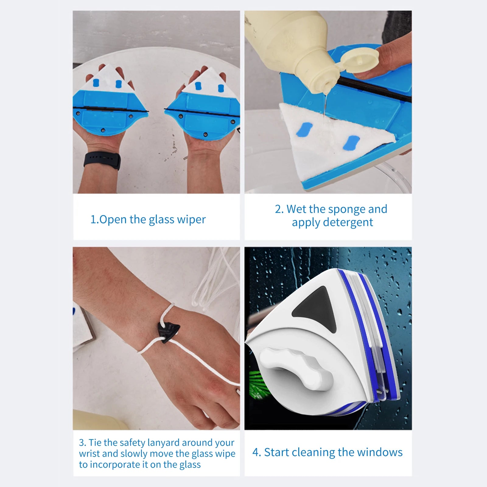 2024 Household Office Special Window Cleaner Magnetic Glass Window Cleaning Tool Automatic Water Discharge Double-layer Wiper