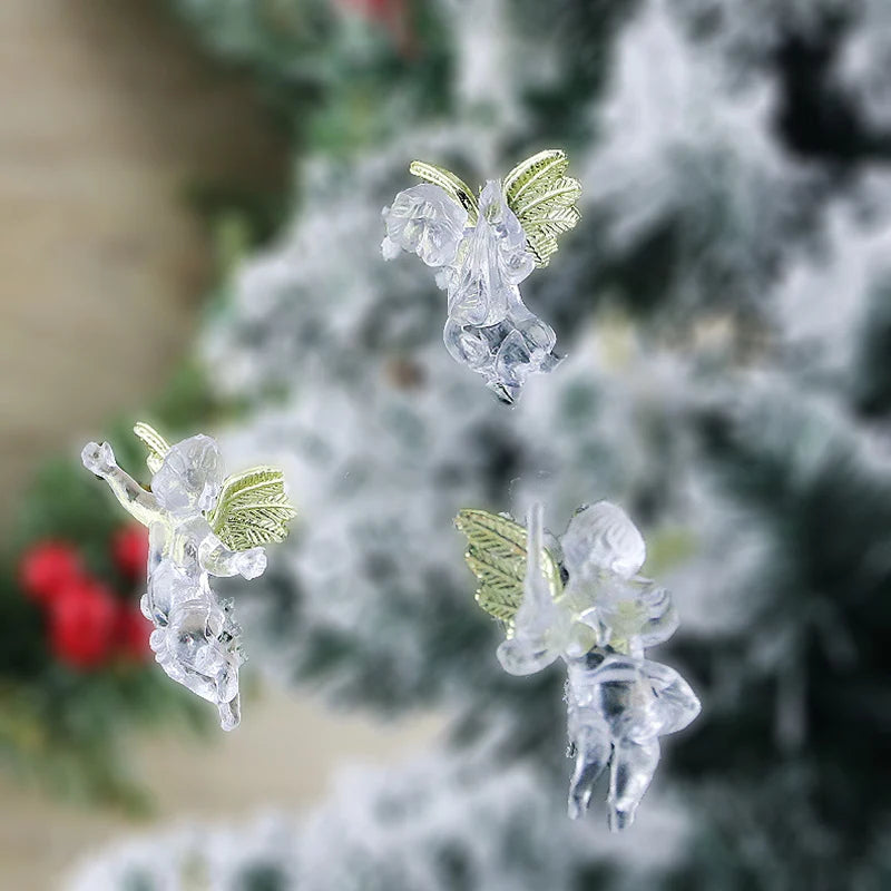 (4 Pcs/pack)5x7cm Christmas Transparent Angel Pendant Transparent Holiday Party New Year Decoration Home Kids Gift Acrylic DIY
