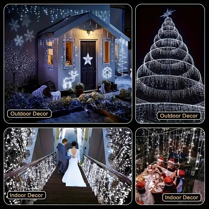 Solar LED Eaves Icicle String Lights 8 Lighting Modes Outdoor Waterproof Christmas Decorations Fairy Lights for Yard Garden