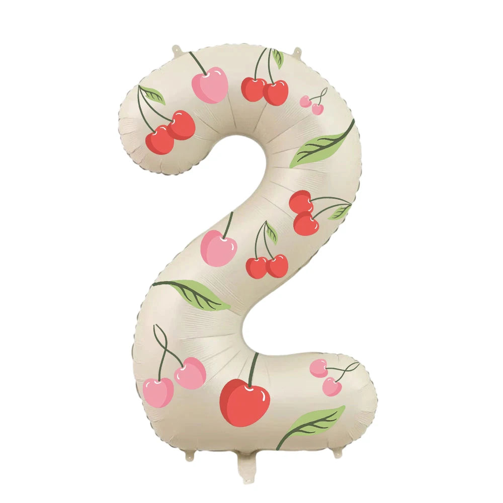 32in Foil Number Balloons with Cherry Stickers, 0-9 for Wedding Birthday Party Home Decor, Graduation/Halloween/Bachelorette