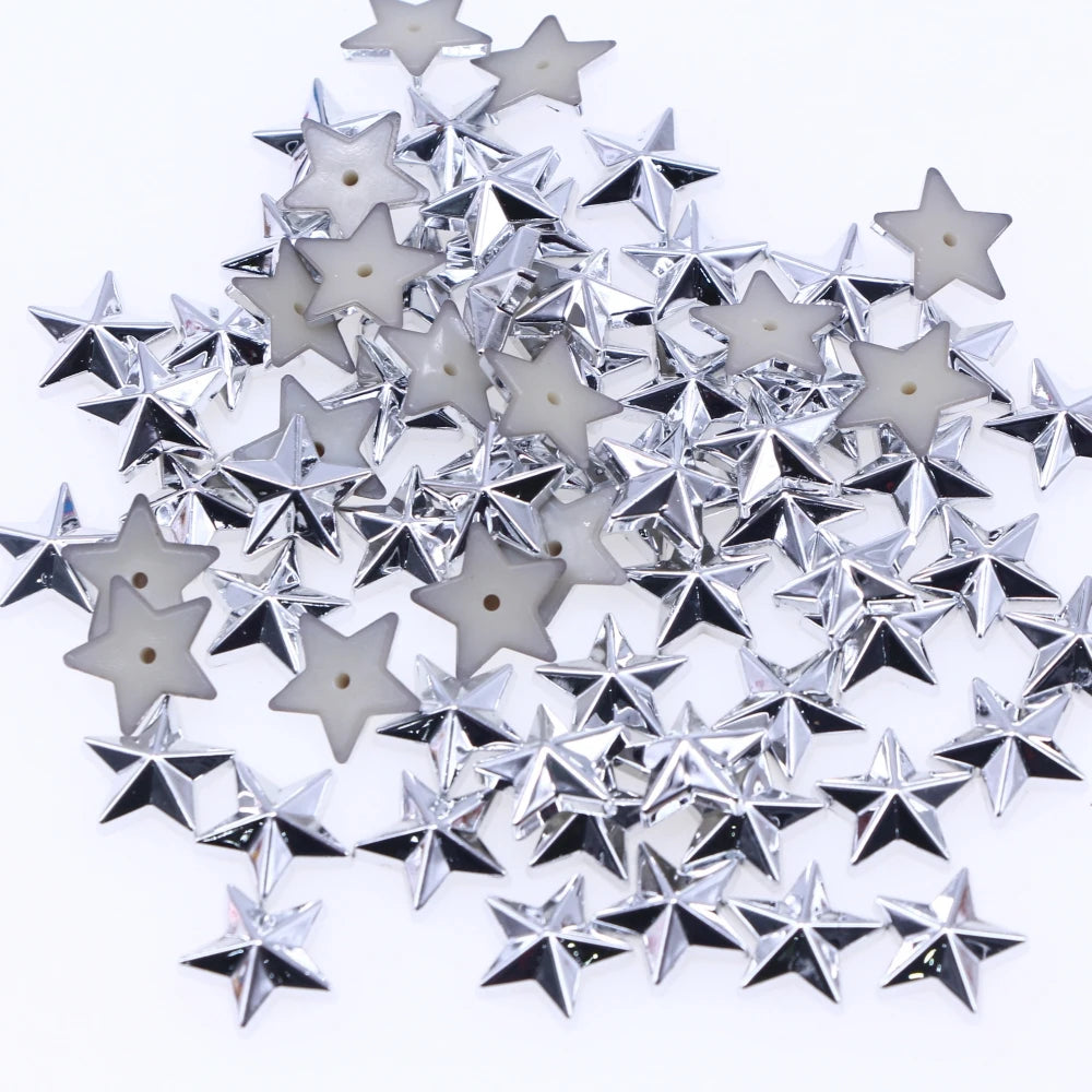100Pcs Gold Silver Gun Black Shiny Metallic Flatbacks Star Christmas Embellishments Scrapbook Cardmake Shoes Bag Garment Accesso