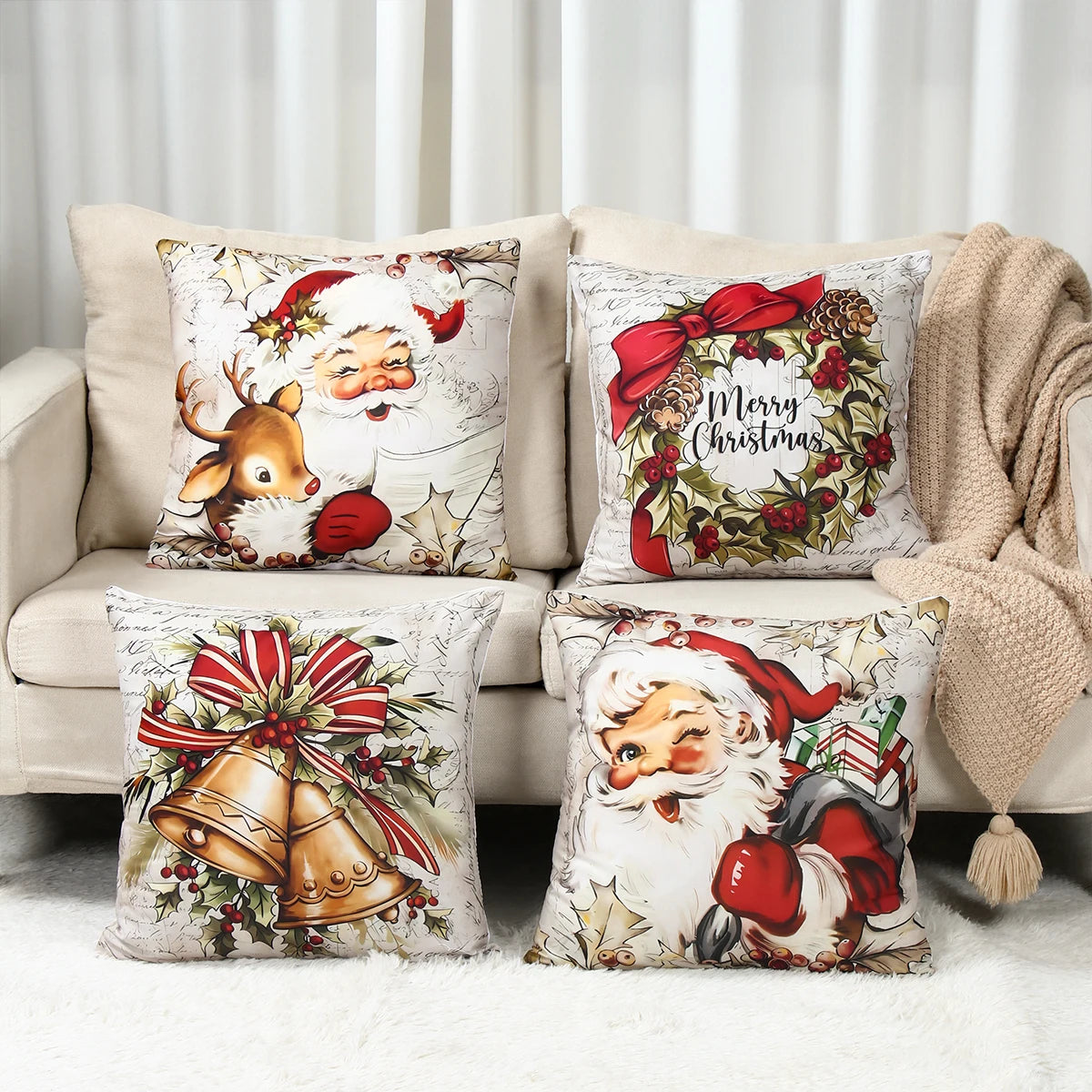 4pcs Merry Christmas Cushion Cover Home Decorations 2025 Christmas Ornament Pillow Case Xmas Navidad Gifts New Year Gifts 2026