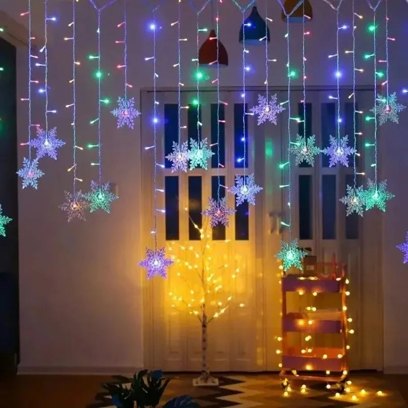 110V 220V Snowflakes  Curtain Garland on The Window Fairy Lights New Year Garland Festoon Led Lights String Christmas Decor