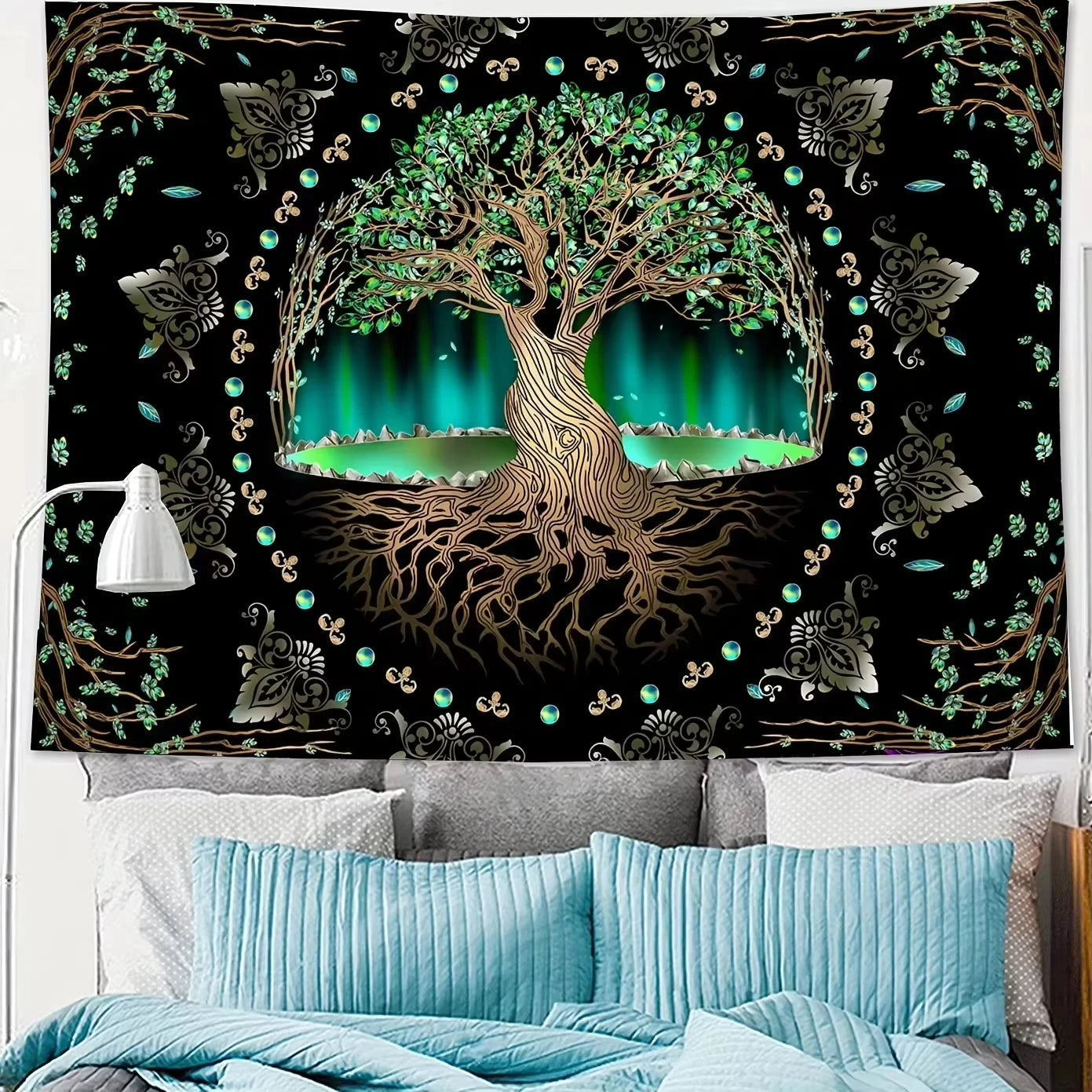 VIKAMA Aurora Tree of Life Tapestry Tree Pattern Starry Sky Spiritual Retreat Meditation Space Wall Hanging Themed Room Decor