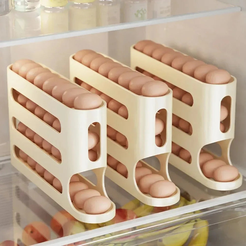 Multi-Tier High-Capacity Automatic Slide-Down Egg Holder Refrigerator Side Egg Storage Tray Kitchen Egg Storage Tray