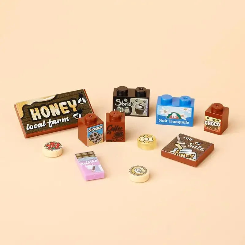 Building Blocks Printed Bricks Seafood Vegetables Ice Cream Express Package Computer Controller Christmas Halloween Gifts MOC