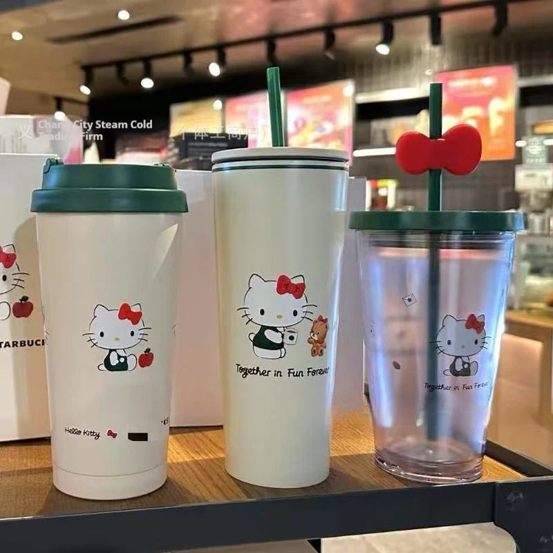 New Hello Kitty Joint Stainless Steel Mug Cute Girl Portable Student Kitty Min Mug Outdoor Portable Sports Cup Gift Replica Cup