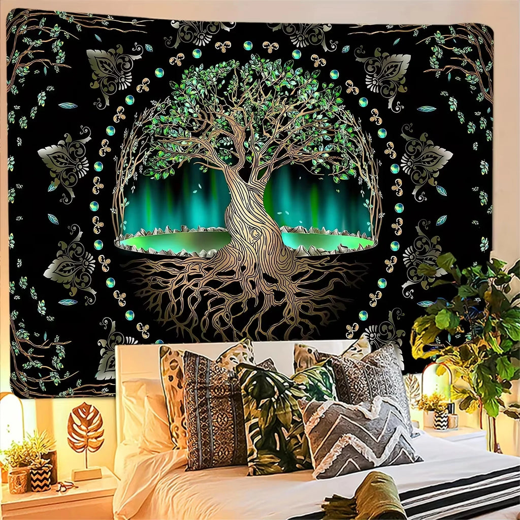 VIKAMA Aurora Tree of Life Tapestry Tree Pattern Starry Sky Spiritual Retreat Meditation Space Wall Hanging Themed Room Decor