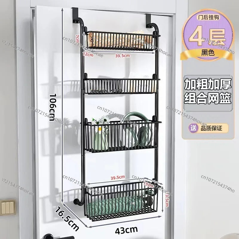 Door Food Pantry Metal Storage Box Adjustable Cabinet Door Storage Rack Bathroom Door Rear Finishing Hanger