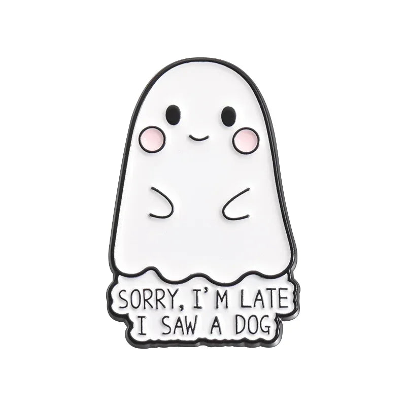 Cartoon Sunglasses Ghost Collected Enamel Pin Funny Spooky Boo With Black Cat Brooch Clothes Lapel Badge Halloween Jewelry Gifts