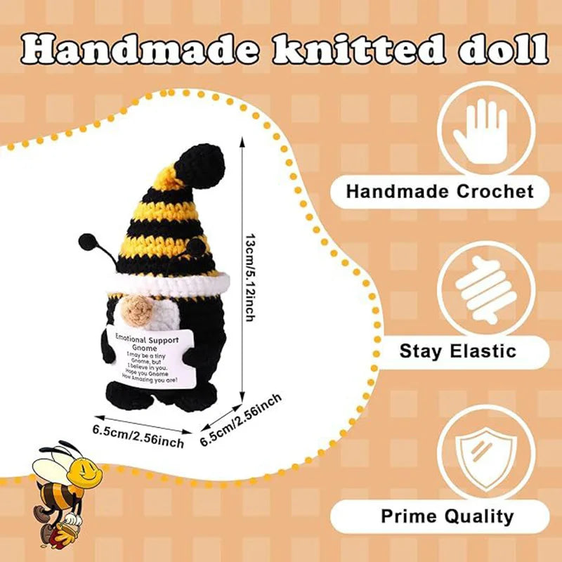 Crochet Dwarf Bee Doll Ornament Home Room Decoration Handmade Knitted Positive Energy Dwarf Bee Doll With Card Christmas Gifts
