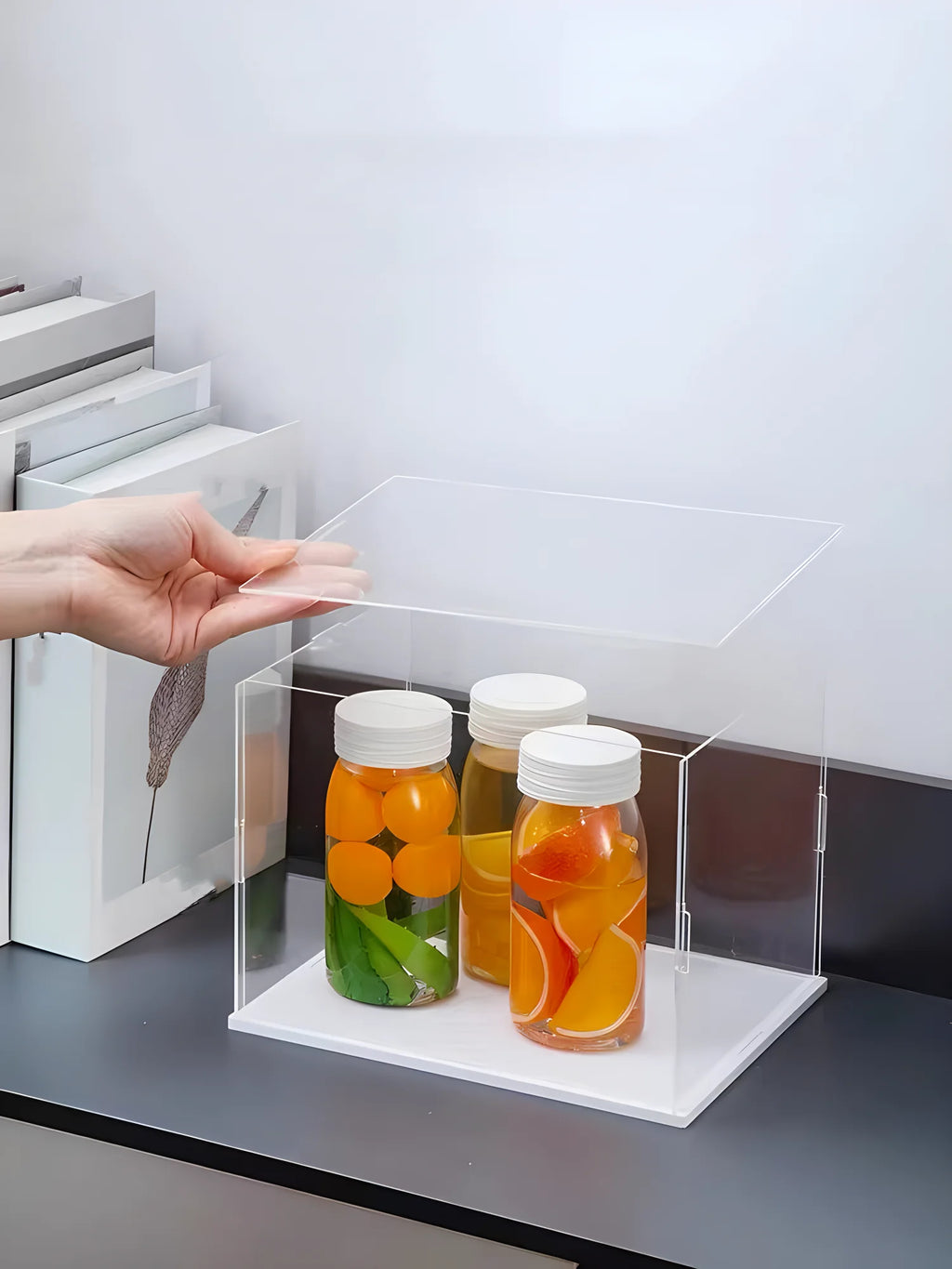 Clear Self-Assembly Acrylic Display Case Acrylic display box Transparent Dust Proof Protection Showcase with White base