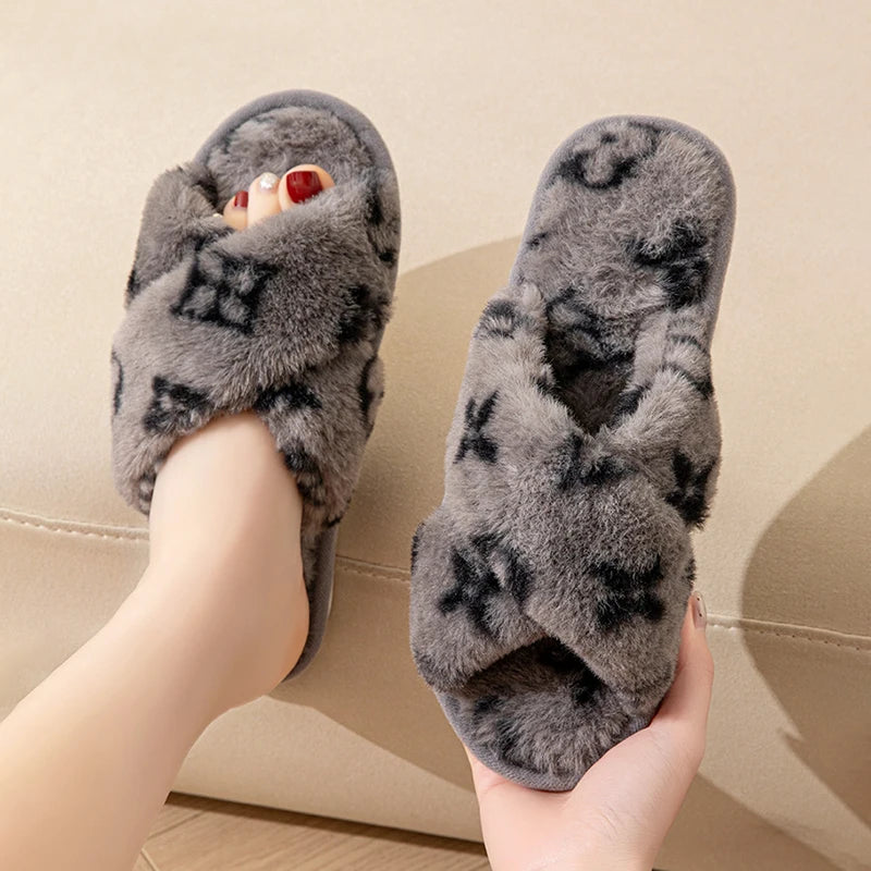 Fluffy Women's Slippers Home Luxury Designer Woman Shoes Flats Fashion Fuzzy Fur Slides Autumn Winter Plush Elegant Footwear