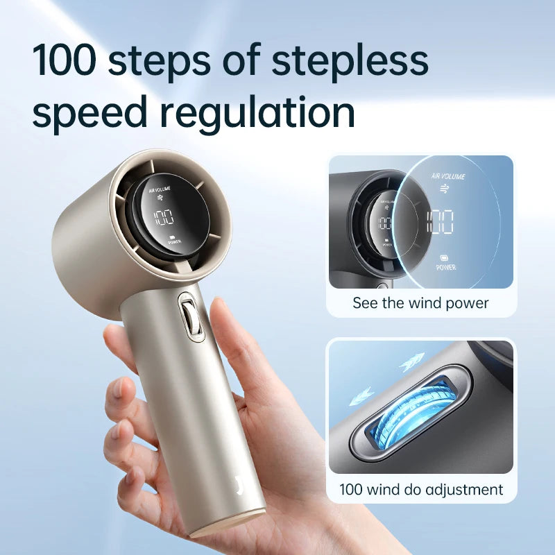 JISULIFE Mini Portable Hand Fan, 100 Wind Speeds, 5000mAh USB Battery Rechargeable, LED Digital Display, Travel,Camping,Outdoor