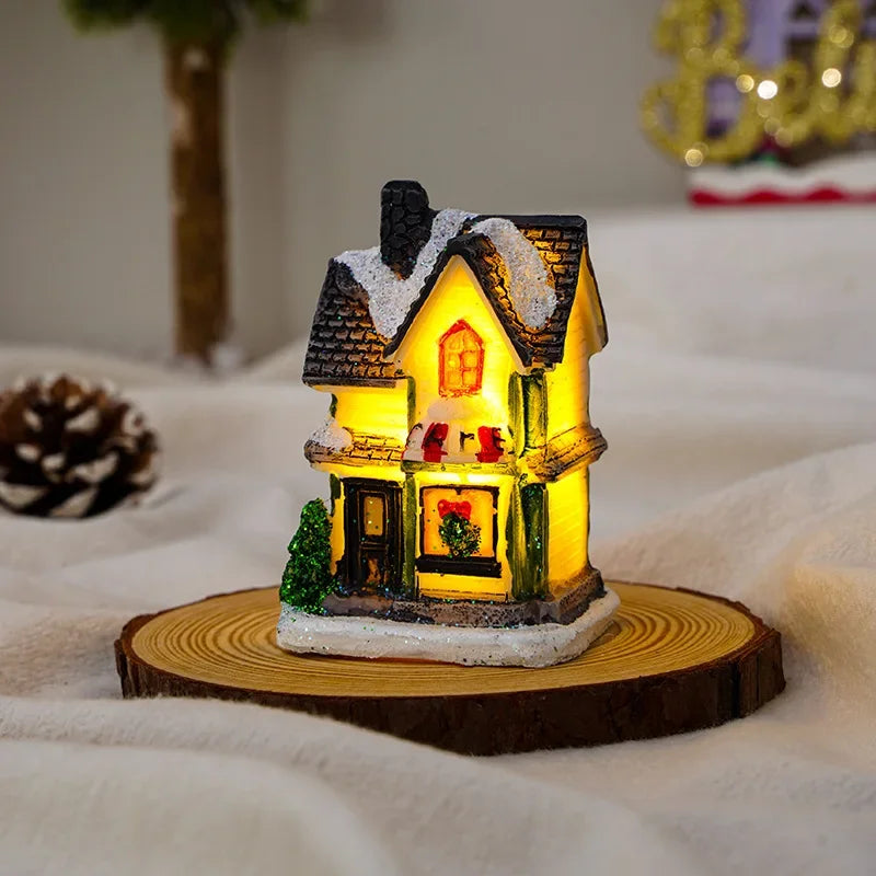 1~6pcs LED Night Light Christmas Ornaments 2025 Luminous Castle Snow House Sculpture Xmas Decoration for Home New Year Navidad