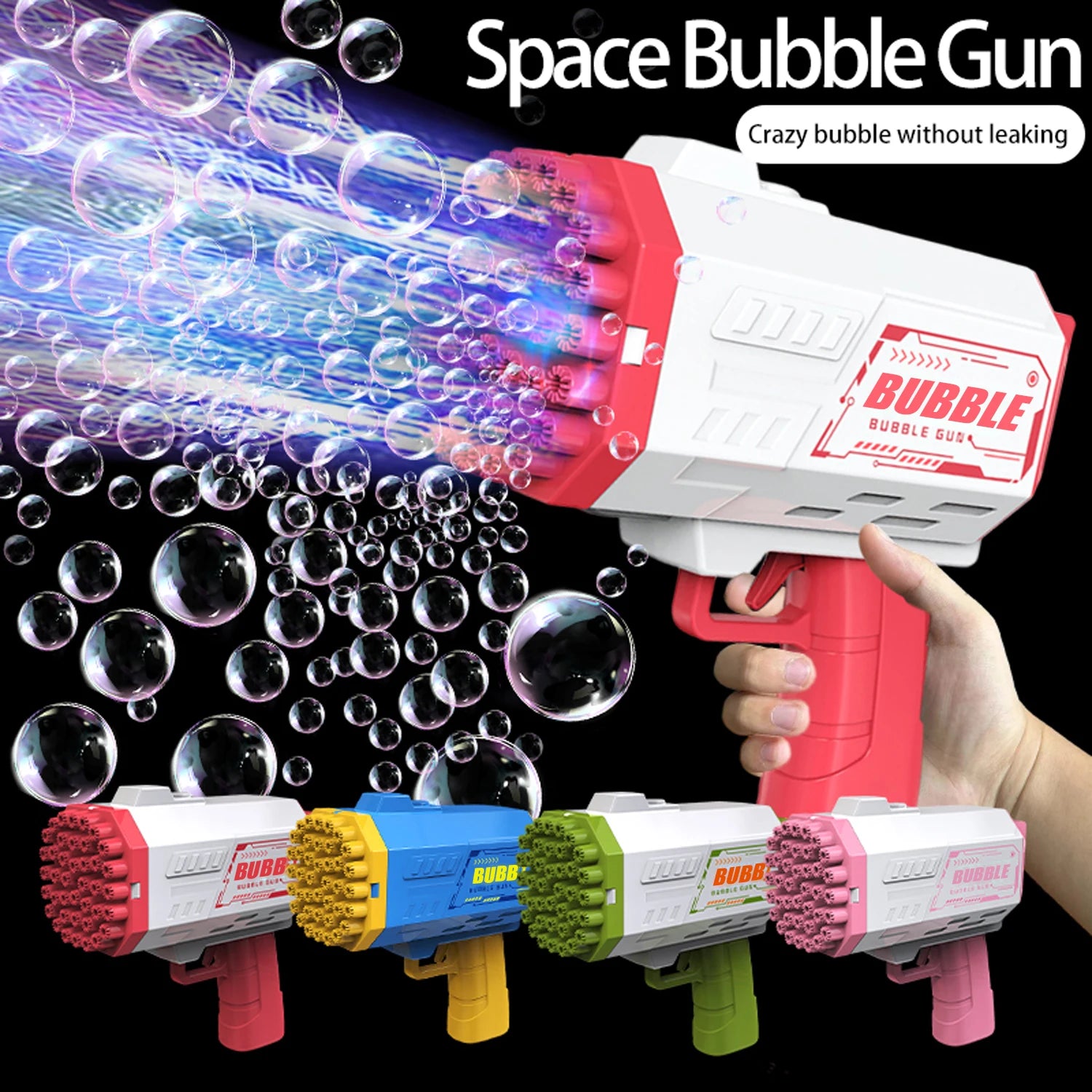 Bubble Gun - 40 Holes Bubble Machine Gun, 2024 Upgraded, Bubble Blower with LED Lights, Summer Toys for Toddlers Kids Adults