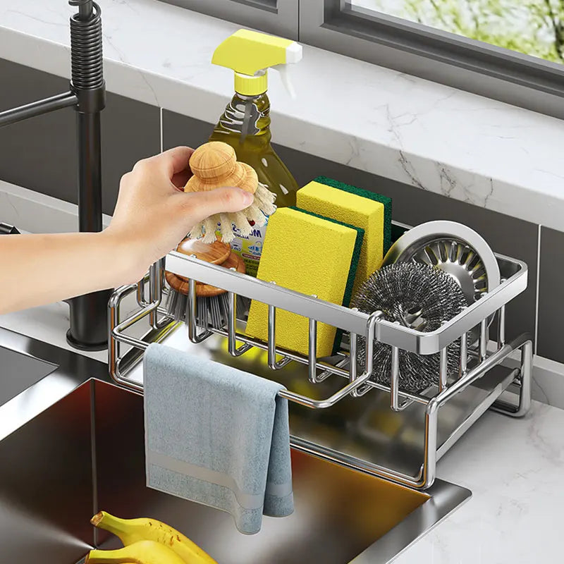 Kitchen Sponge Holder Stainless Steel Sink Drain Rack Soap Drainer Towel Rack Shelf Organizer bathroom Storage Accessories