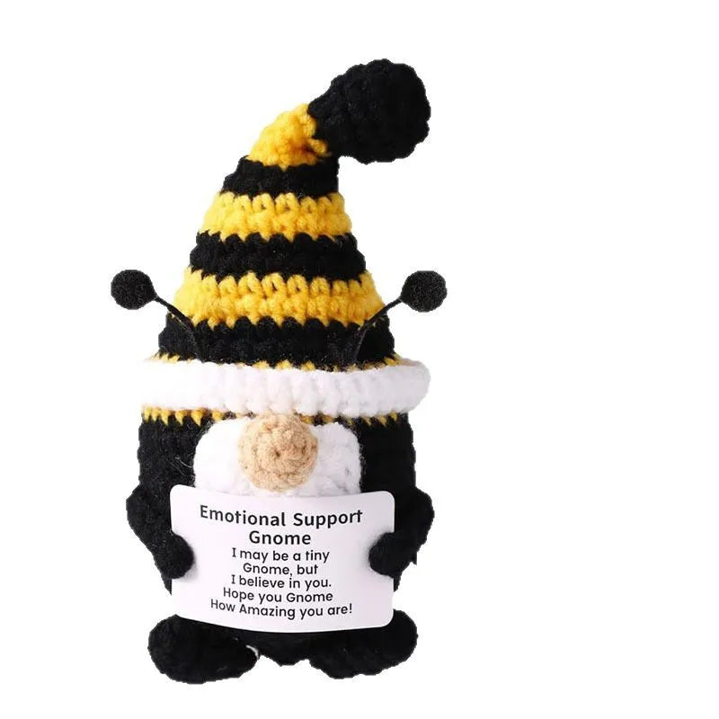 Crochet Dwarf Bee Doll Ornament Home Room Decoration Handmade Knitted Positive Energy Dwarf Bee Doll With Card Christmas Gifts